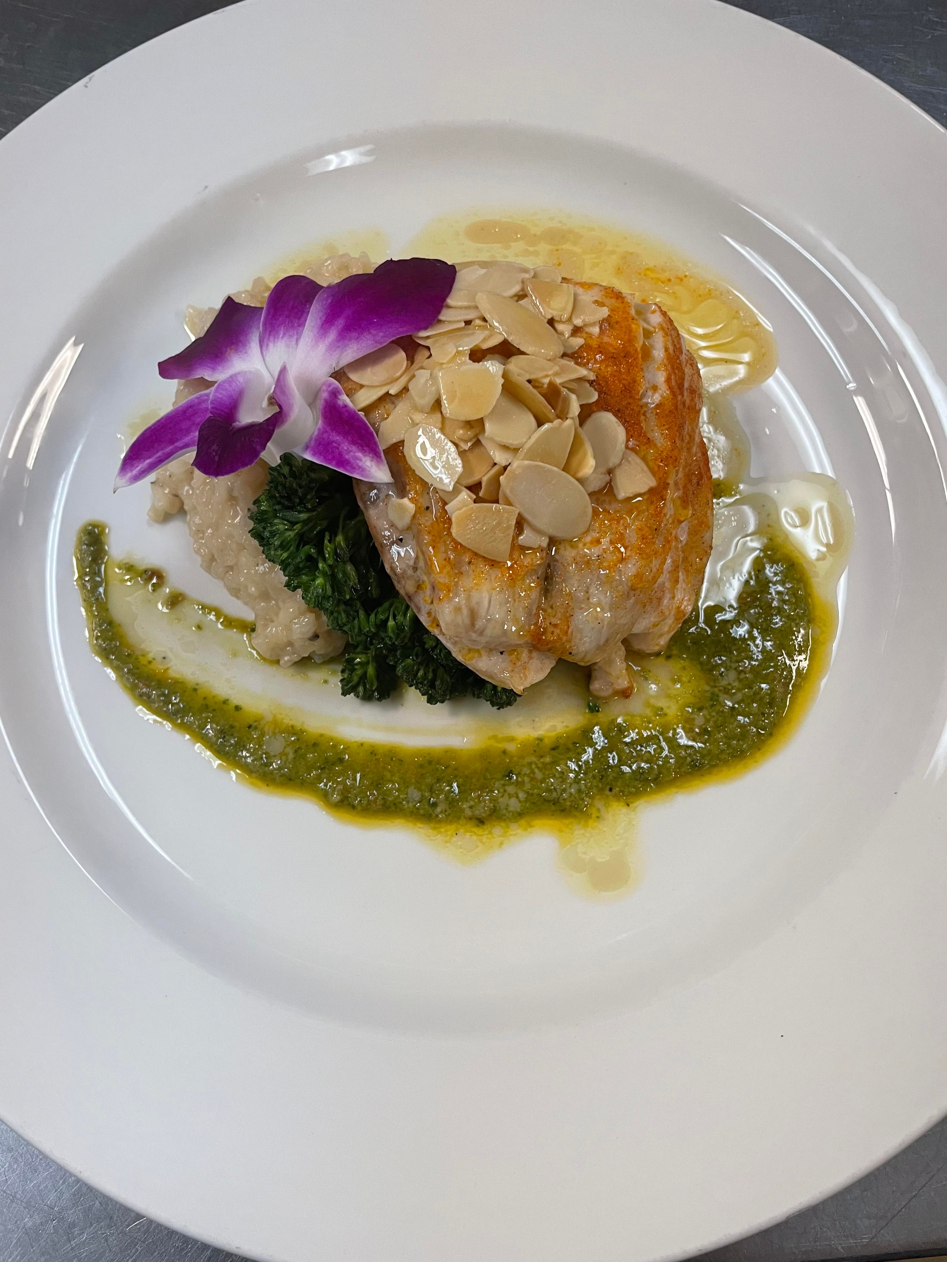 Snapper Amandine With Sicilian Pesto